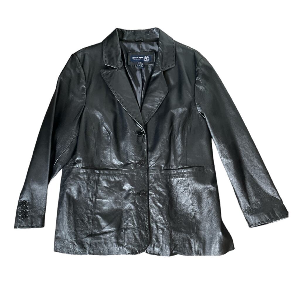 Venezia Genuine Leather Blazer Jacket Black Plus Size 18/20 Classic Tailored - Picture 2 of 11